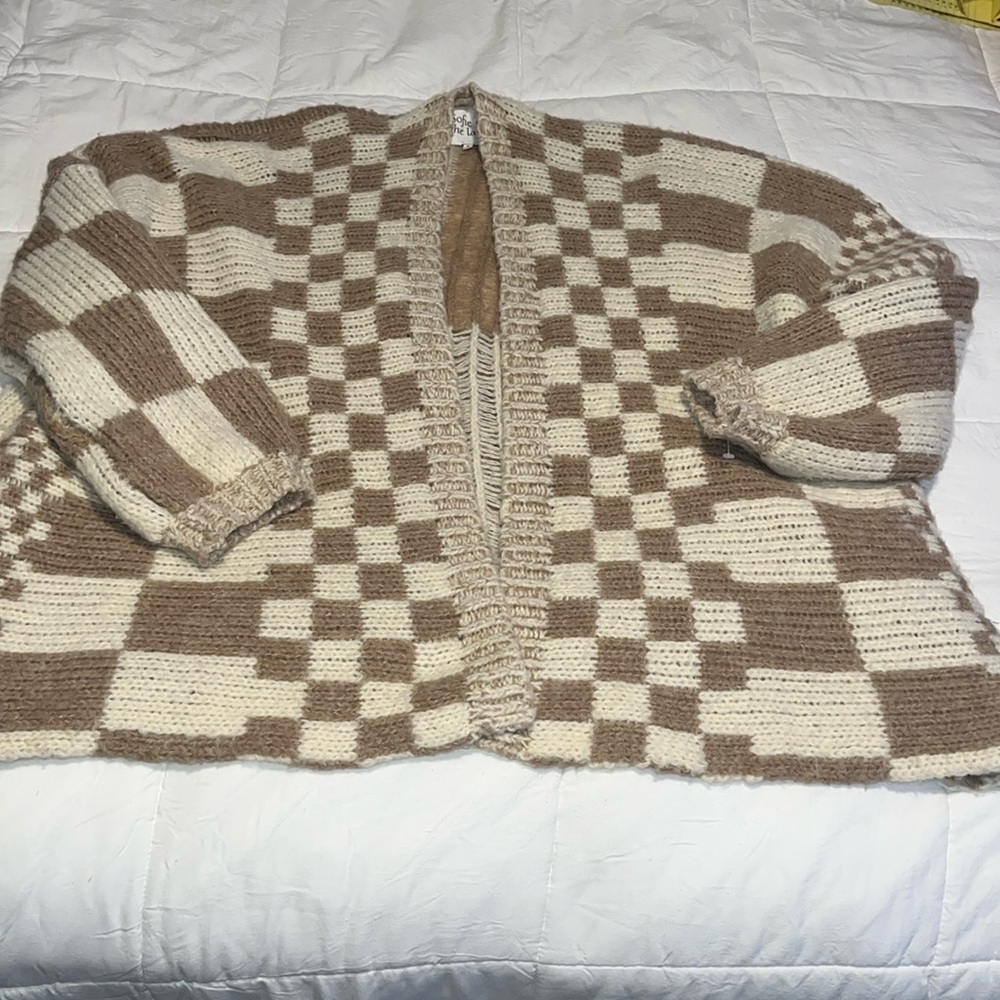 Sofie the Label Crunching over leaves checkered print knit long sleeve size Med